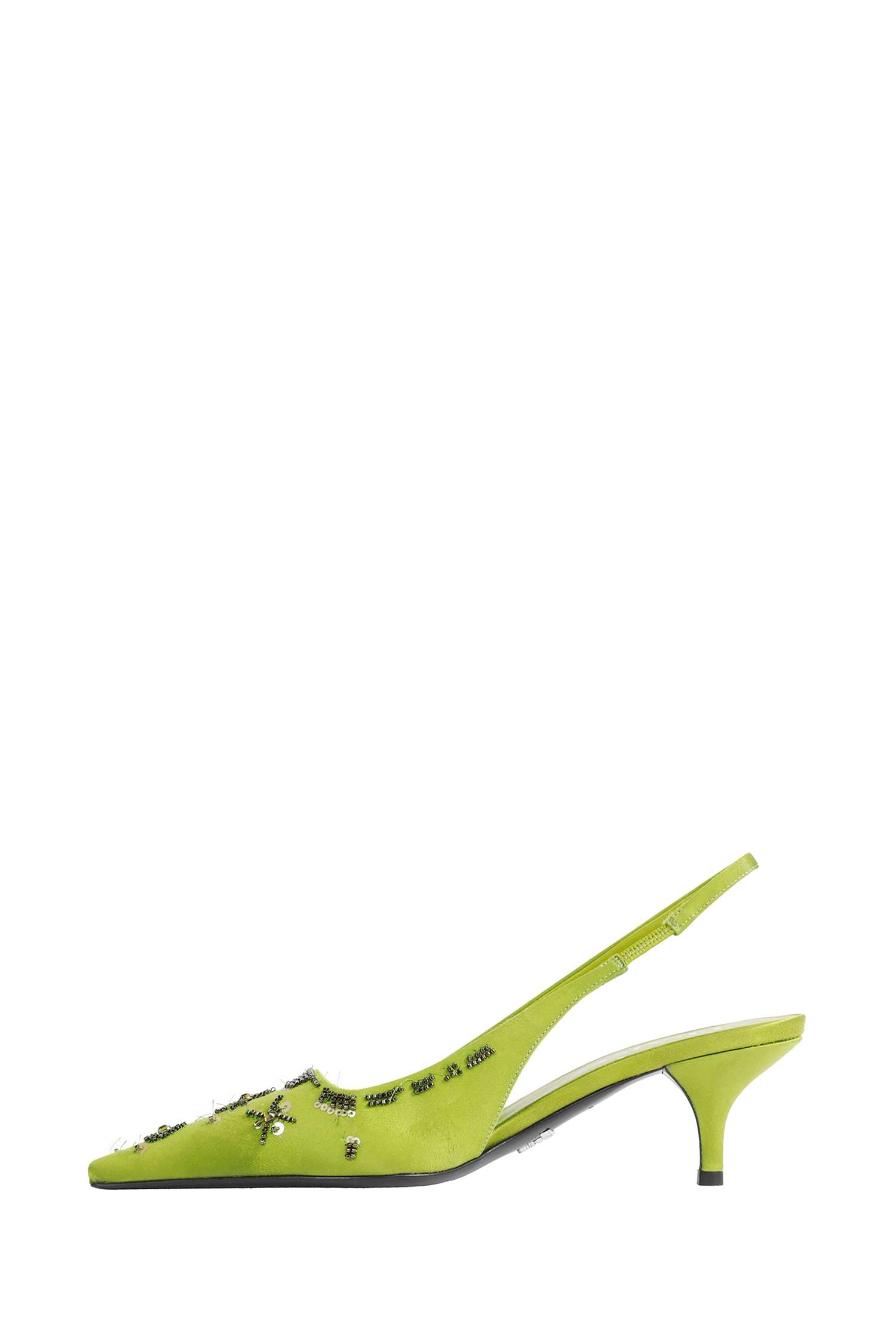 Embroidered Satin Slingback Pumps