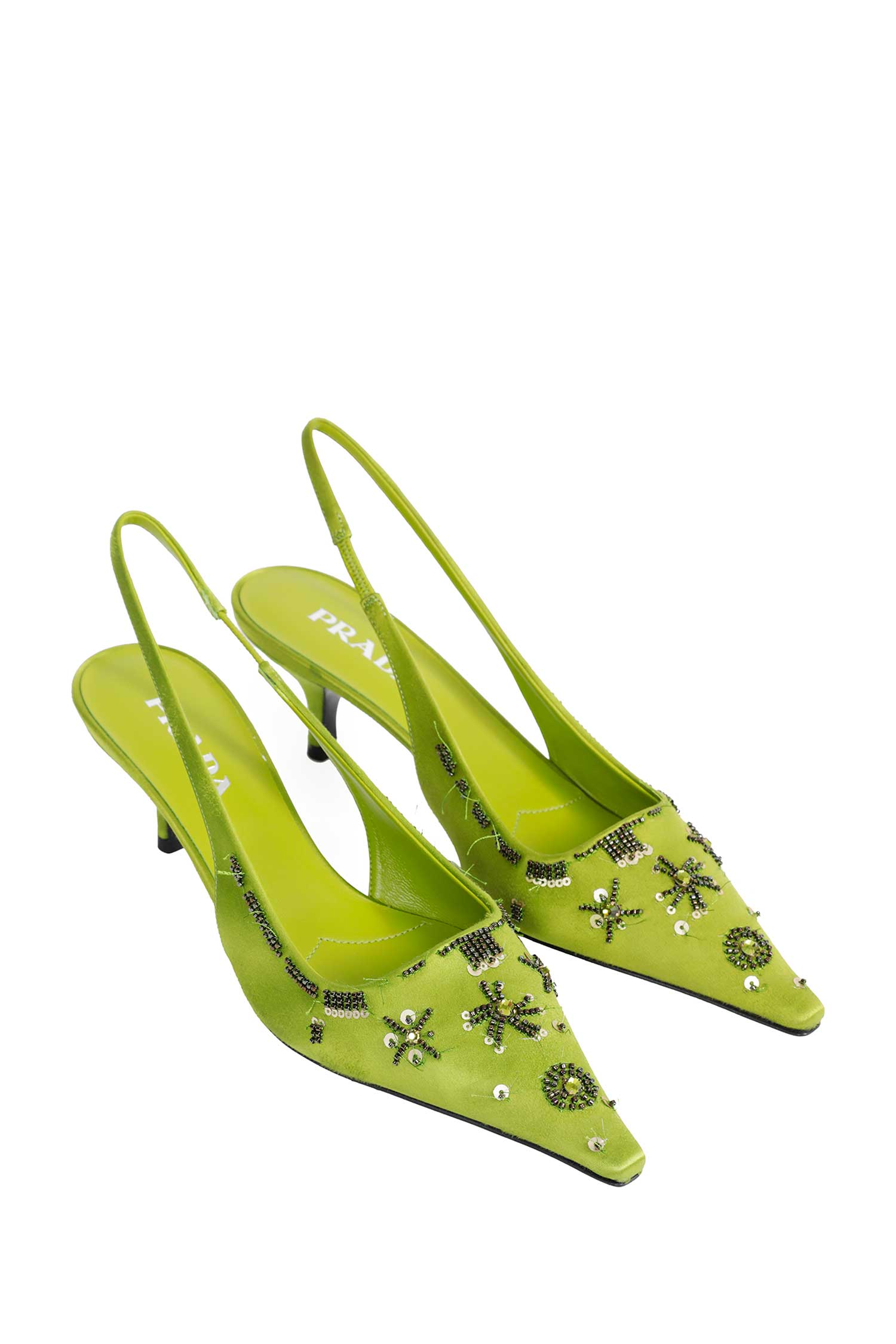 Embroidered Satin Slingback Pumps