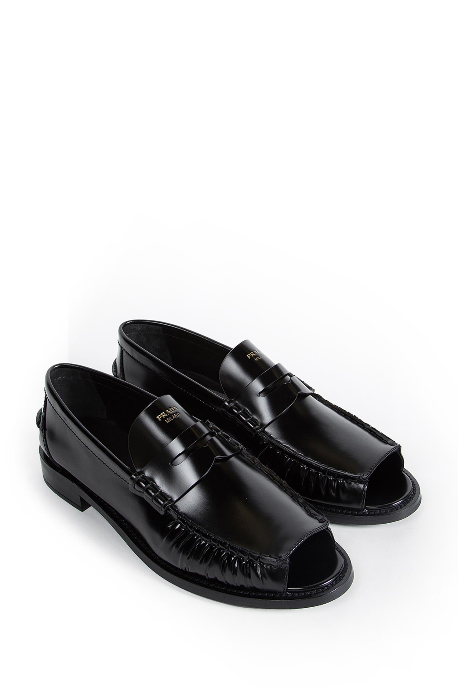 Brushed leather Peep Toe Loafers