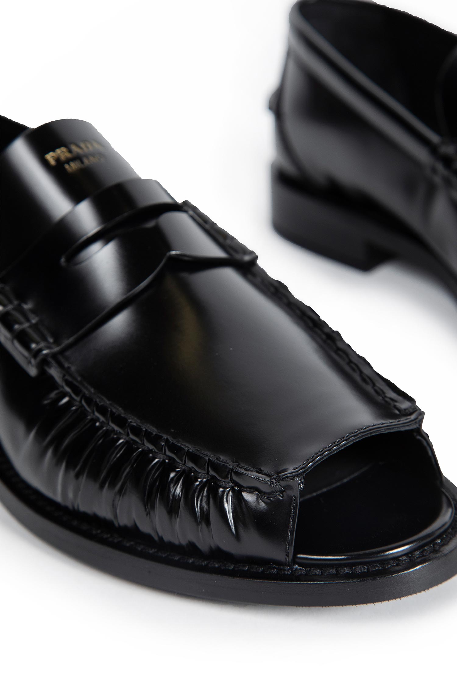 Brushed leather Peep Toe Loafers