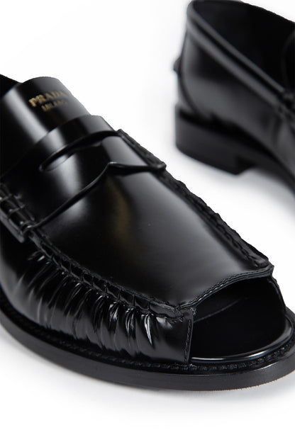 Brushed leather Peep Toe Loafers