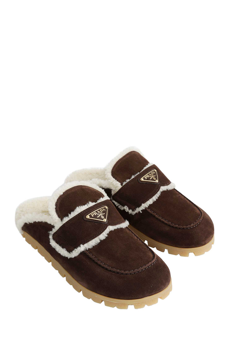 PRADA Suede And Shearling Mules woman