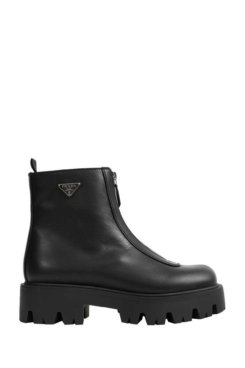 PRADA Leather Zipper Booties woman