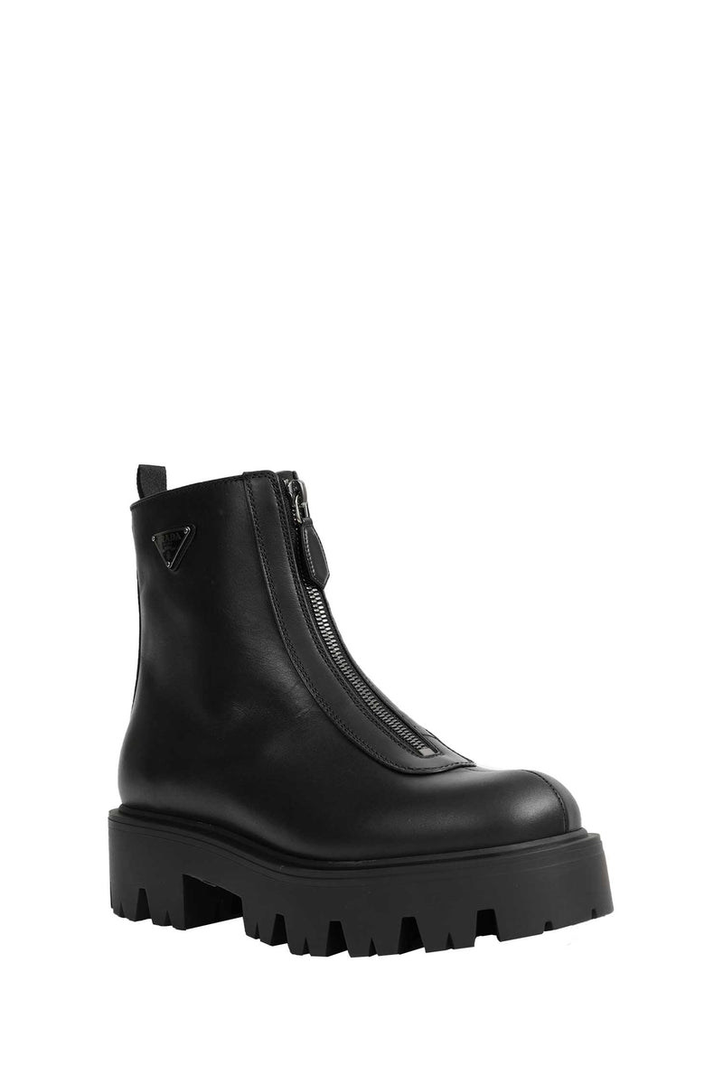 PRADA Leather Zipper Booties woman