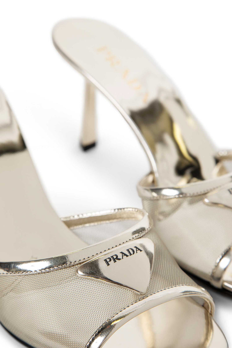 Metallic Leather Mesh Mules