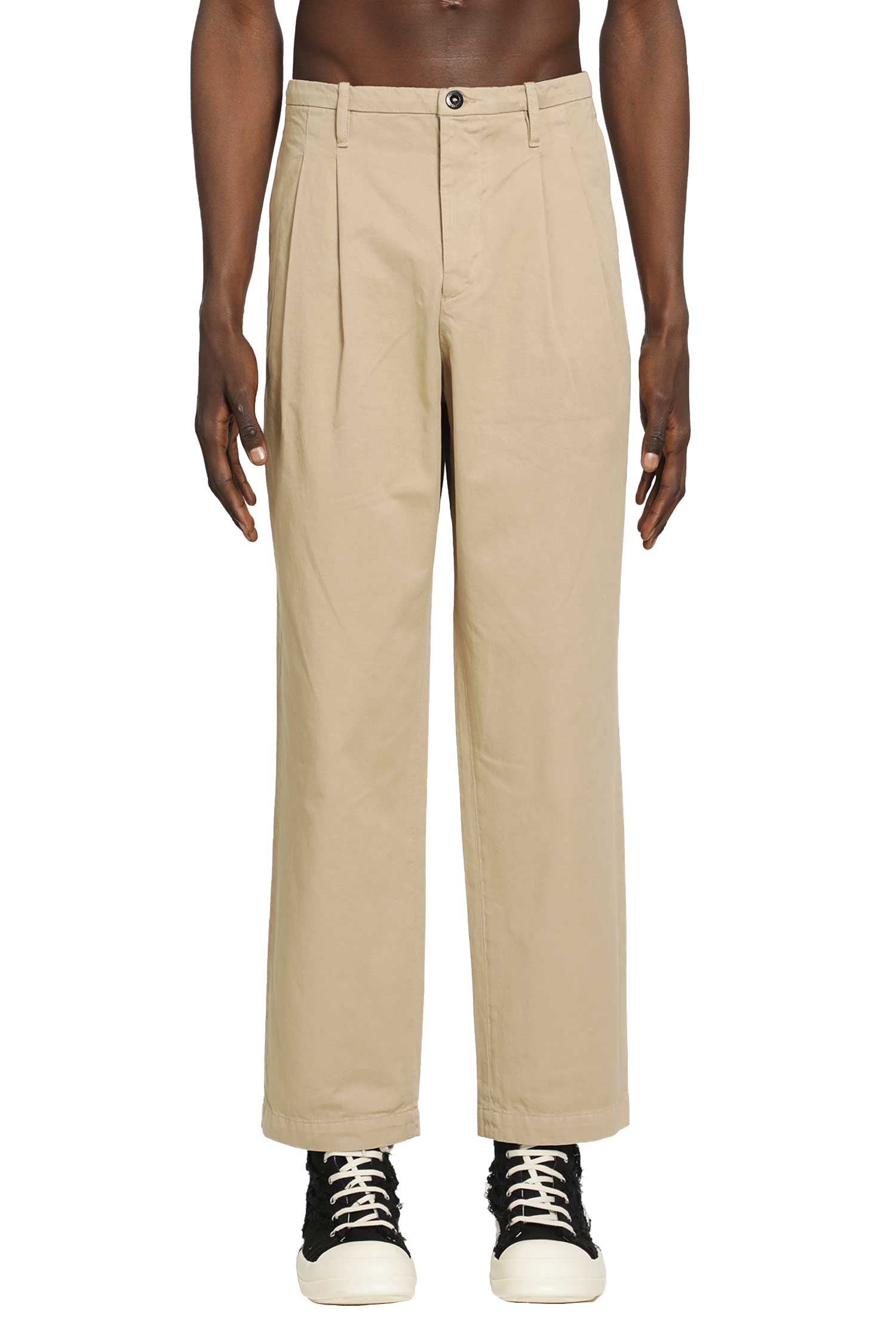 C.P. COMPANY Pleated Cotton Gabardine Trousers man