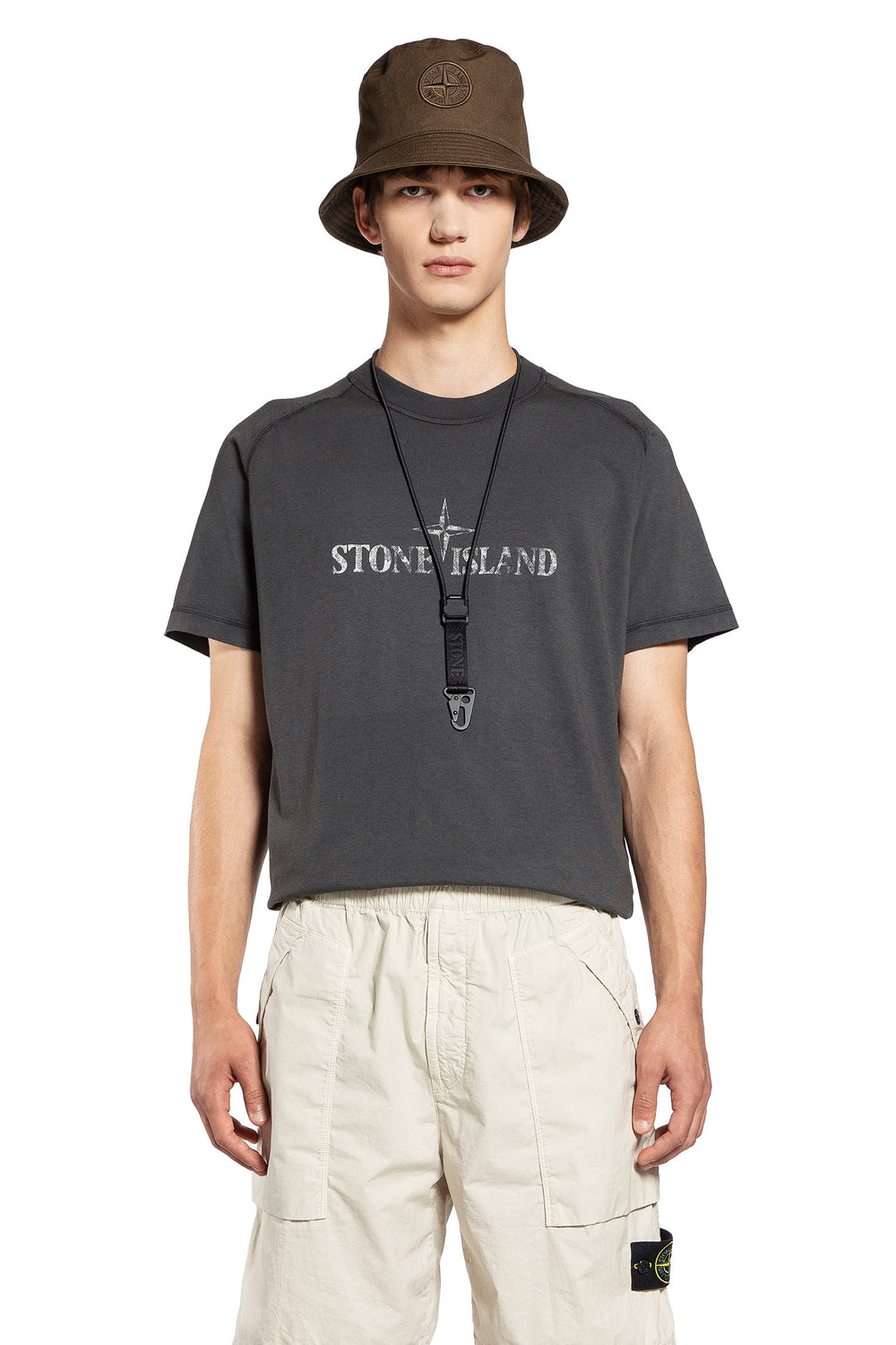 STONE ISLAND MAN GREY T-SHIRTS & TANK TOPS