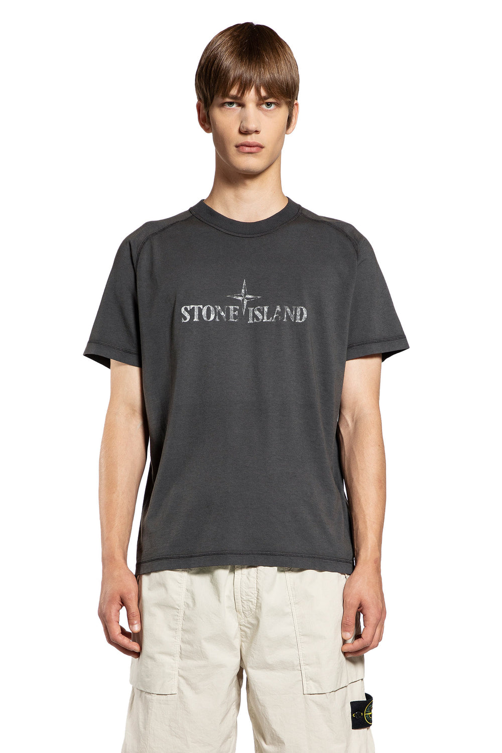 STONE ISLAND MAN GREY T-SHIRTS & TANK TOPS