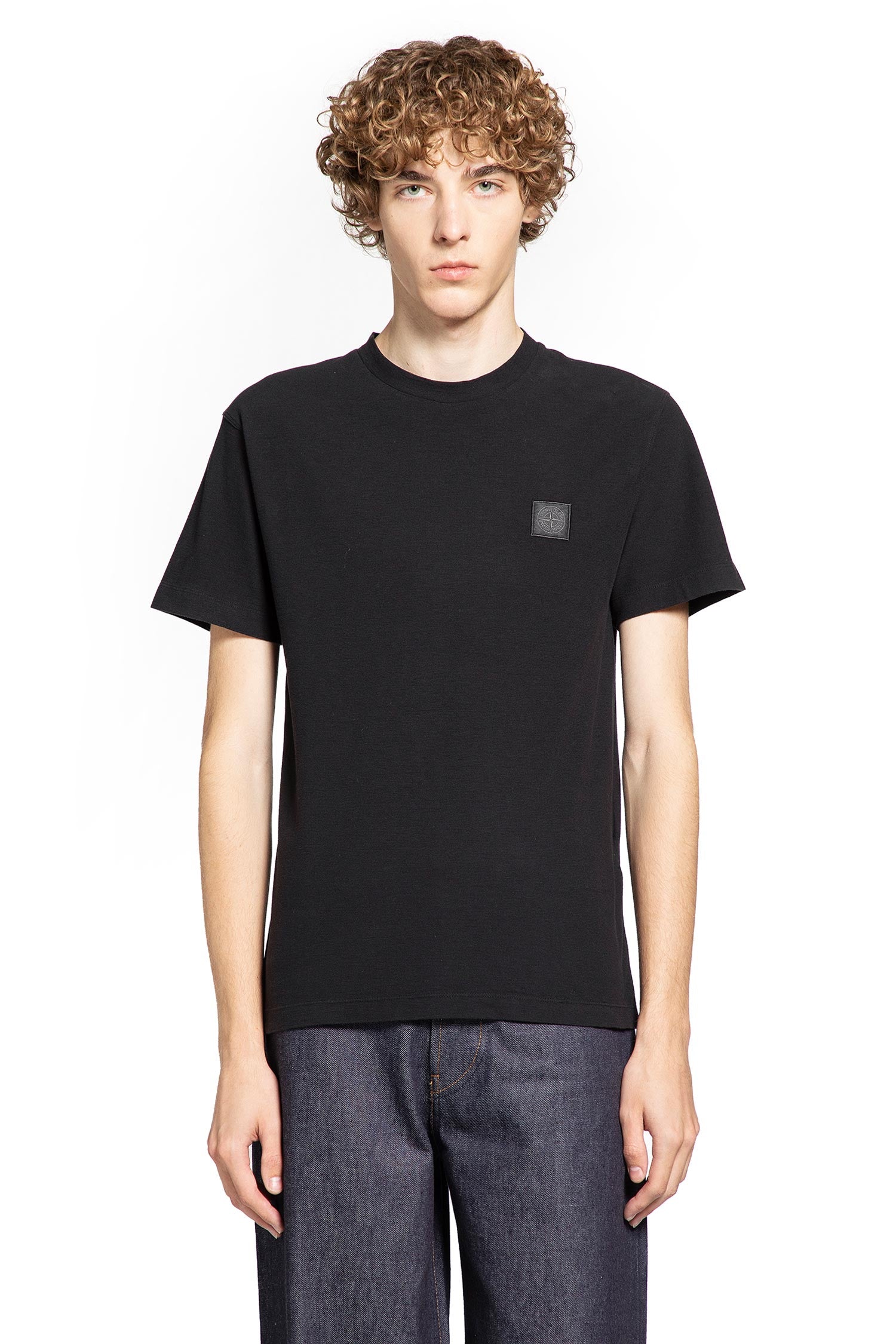 STONE ISLAND MAN BLACK T-SHIRTS & TANK TOPS
