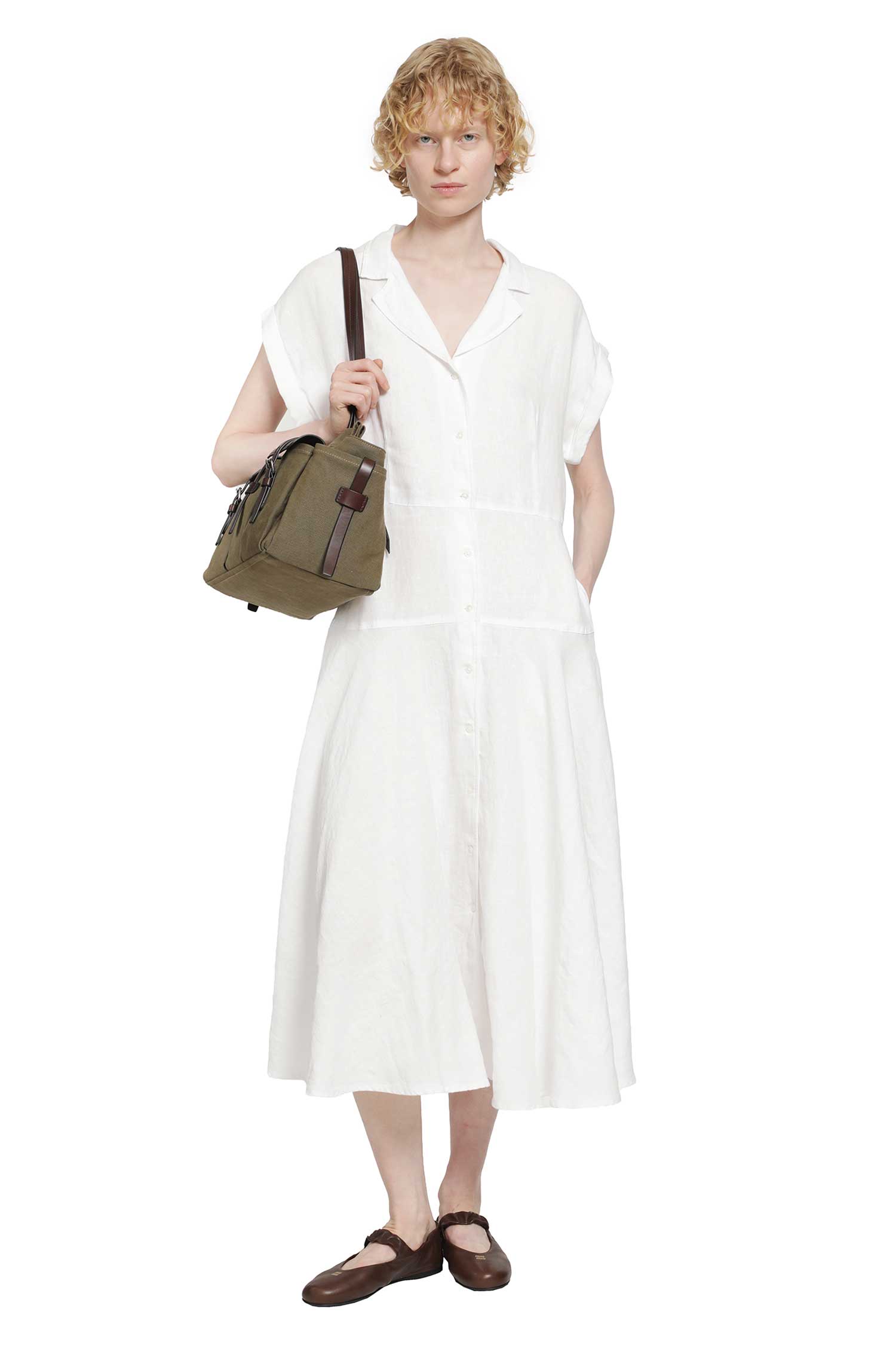 Linen Cap Sleeve Shirt Dress