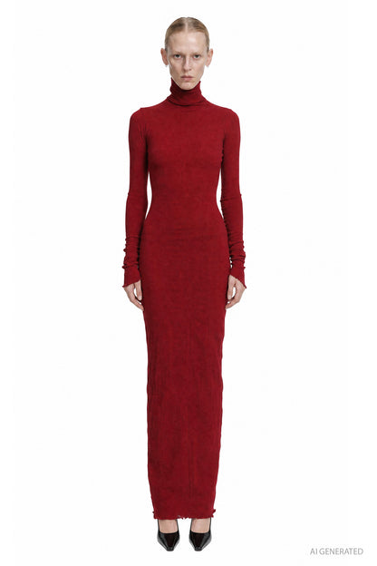 Turtleneck Nylon Silk Long Dress