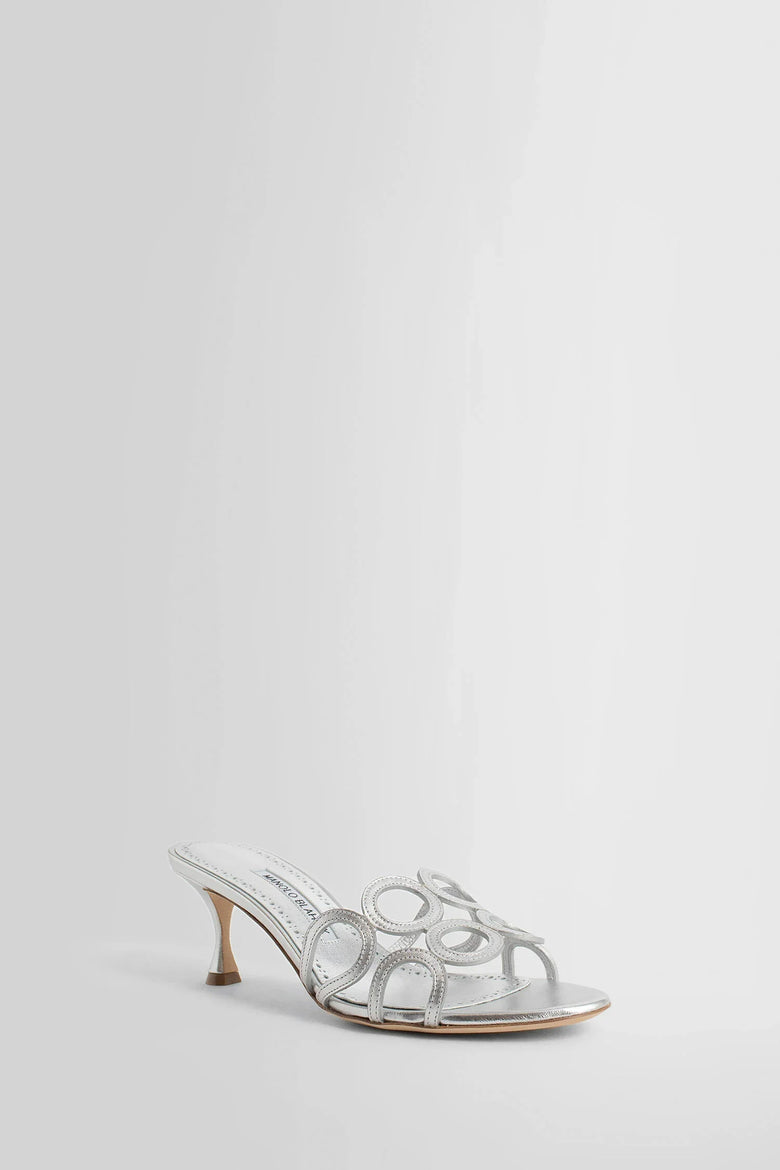MANOLO BLAHNIK WOMAN SILVER SANDALS & SLIDES - Antonioli.eu