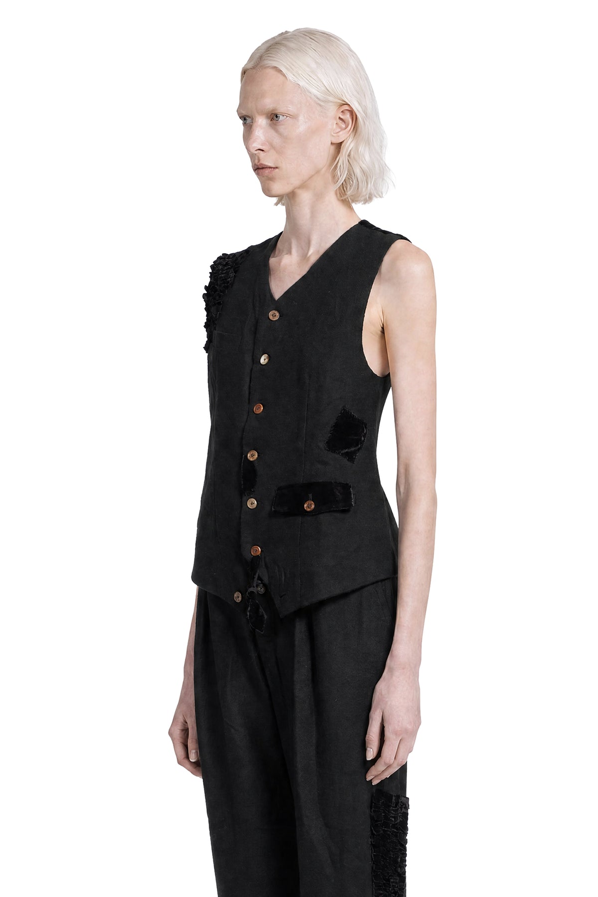 ALEKSANDR MANAMIS Mended Poets Wool Waistcoat woman