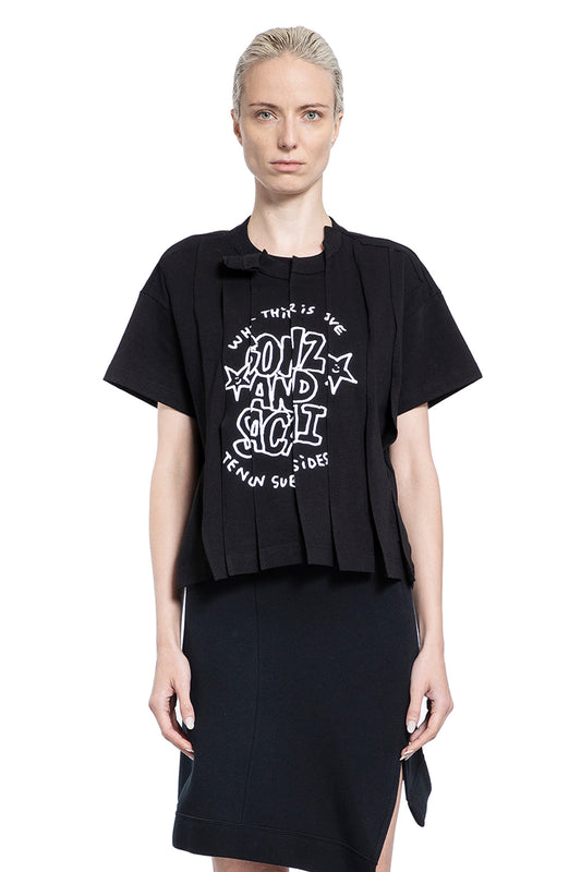 SACAI WOMAN BLACK T-SHIRTS & TANK TOPS