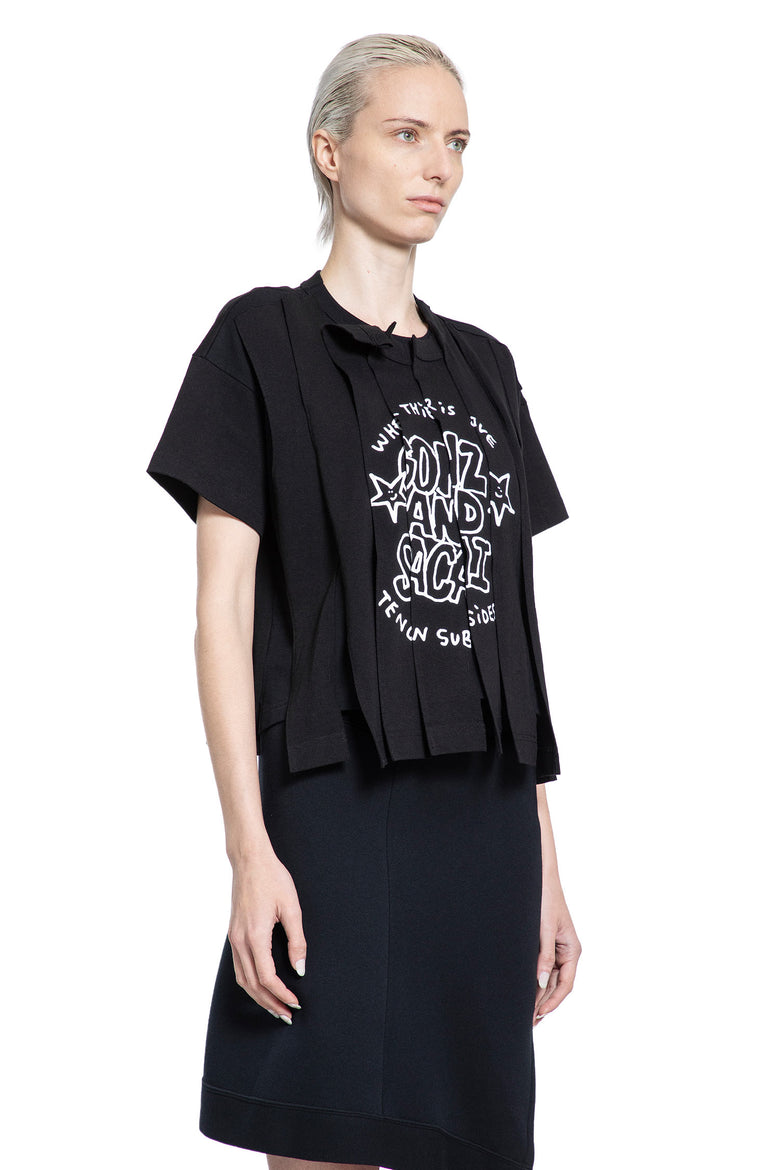 SACAI WOMAN BLACK T-SHIRTS & TANK TOPS