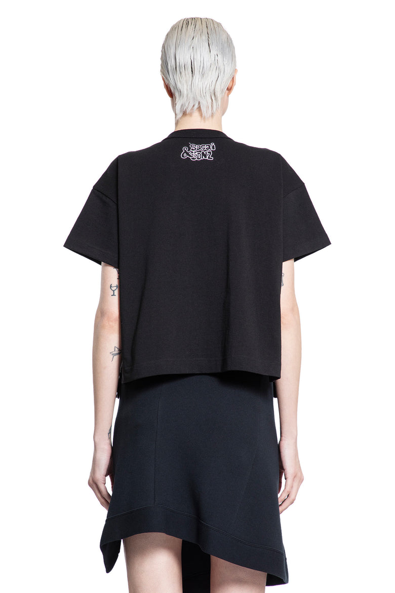 SACAI WOMAN BLACK T-SHIRTS & TANK TOPS