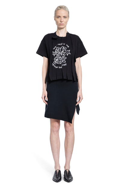 SACAI WOMAN BLACK T-SHIRTS & TANK TOPS