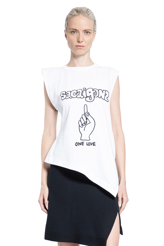 SACAI WOMAN WHITE T-SHIRTS & TANK TOPS