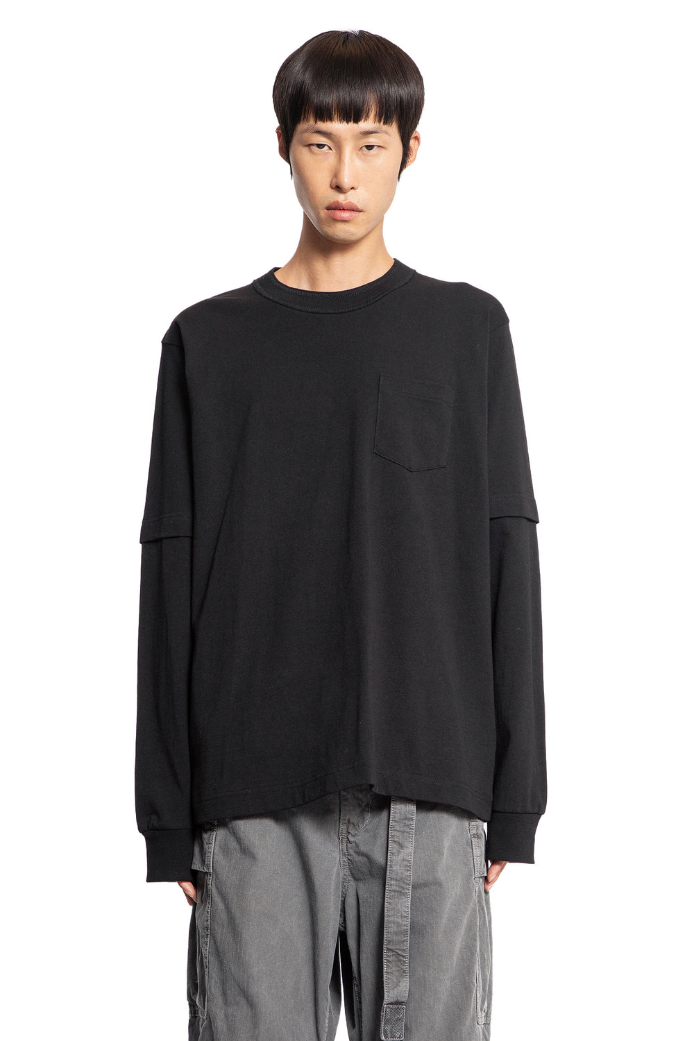 SACAI MAN BLACK T-SHIRTS & TANK TOPS