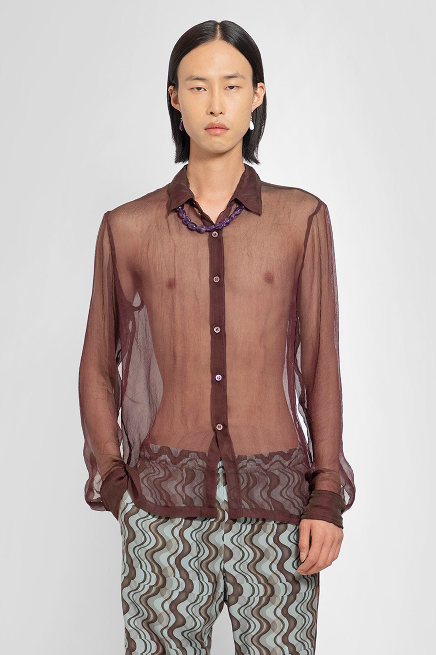 DRIES VAN NOTEN MAN BROWN SHIRTS