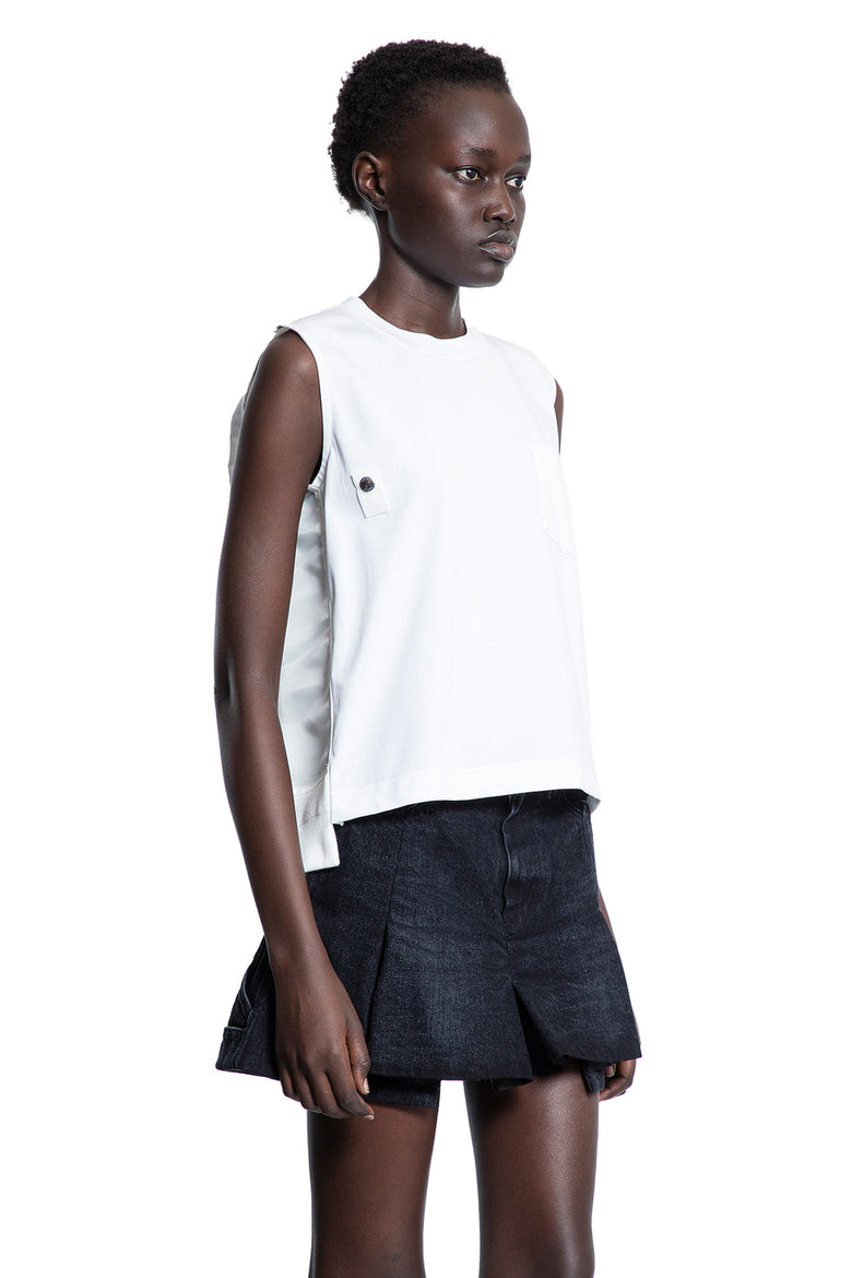 SACAI WOMAN WHITE T-SHIRTS & TANK TOPS