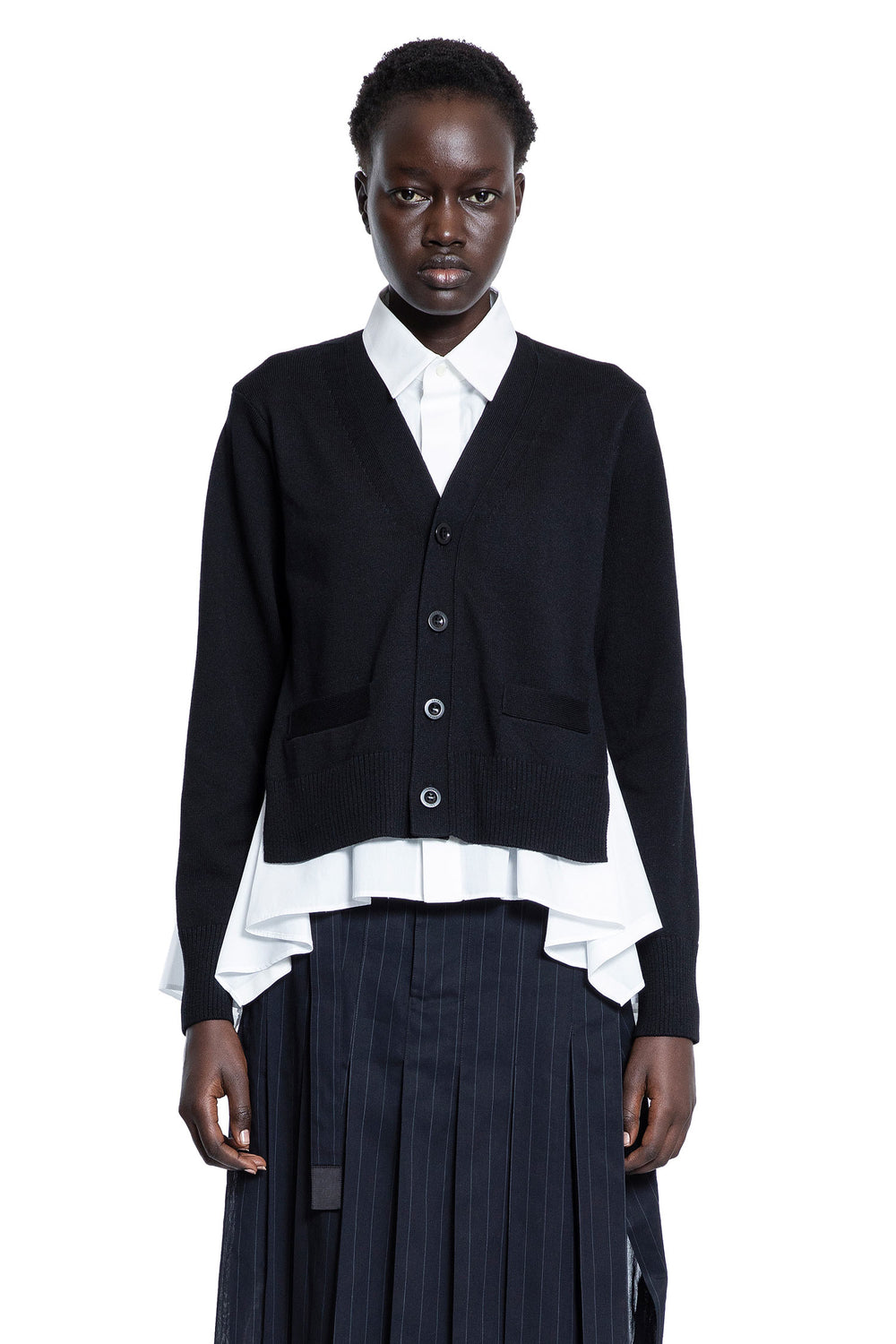 SACAI WOMAN BLACK&WHITE KNITWEAR