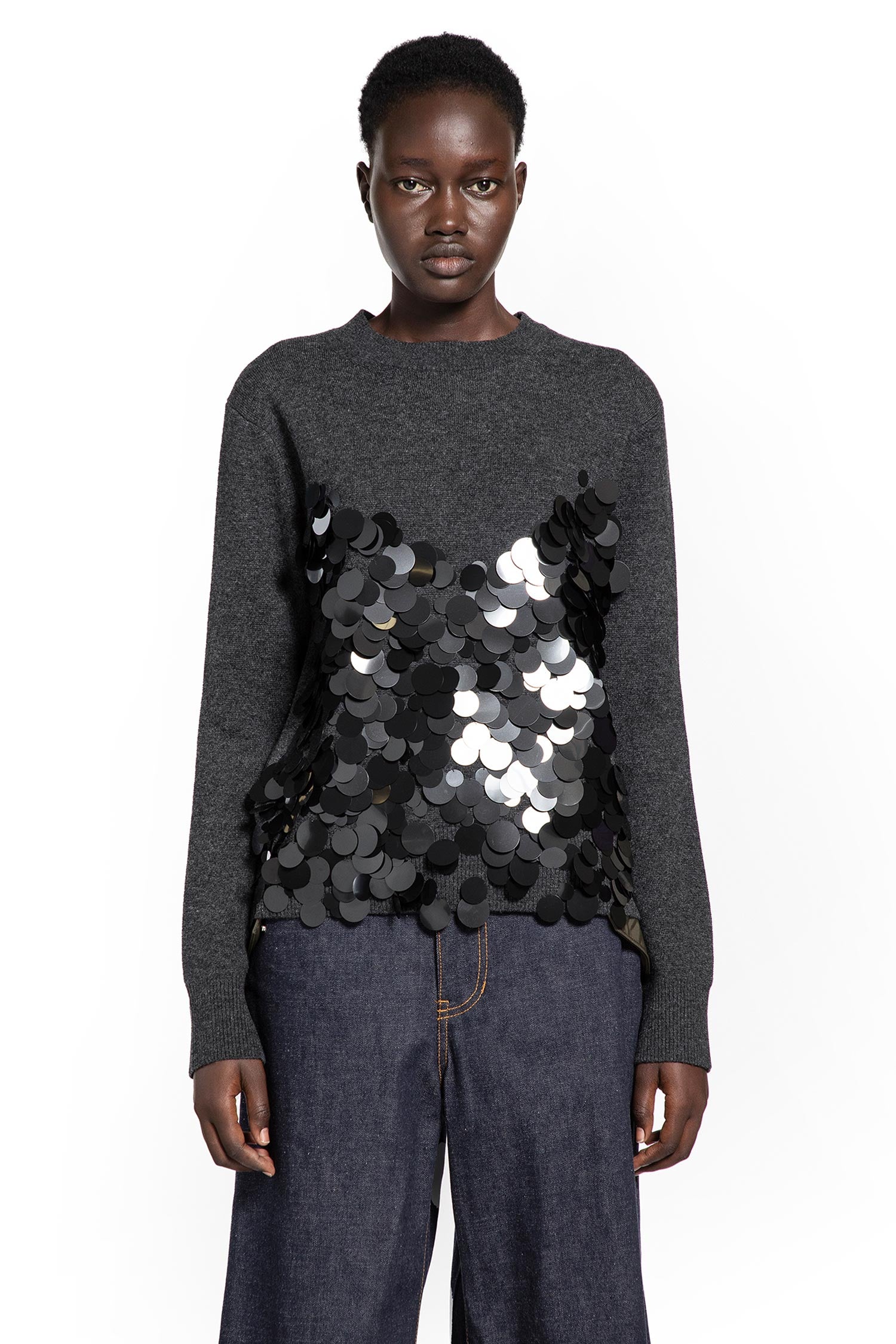 Sequin Embroidery x Wool Knit Pullover