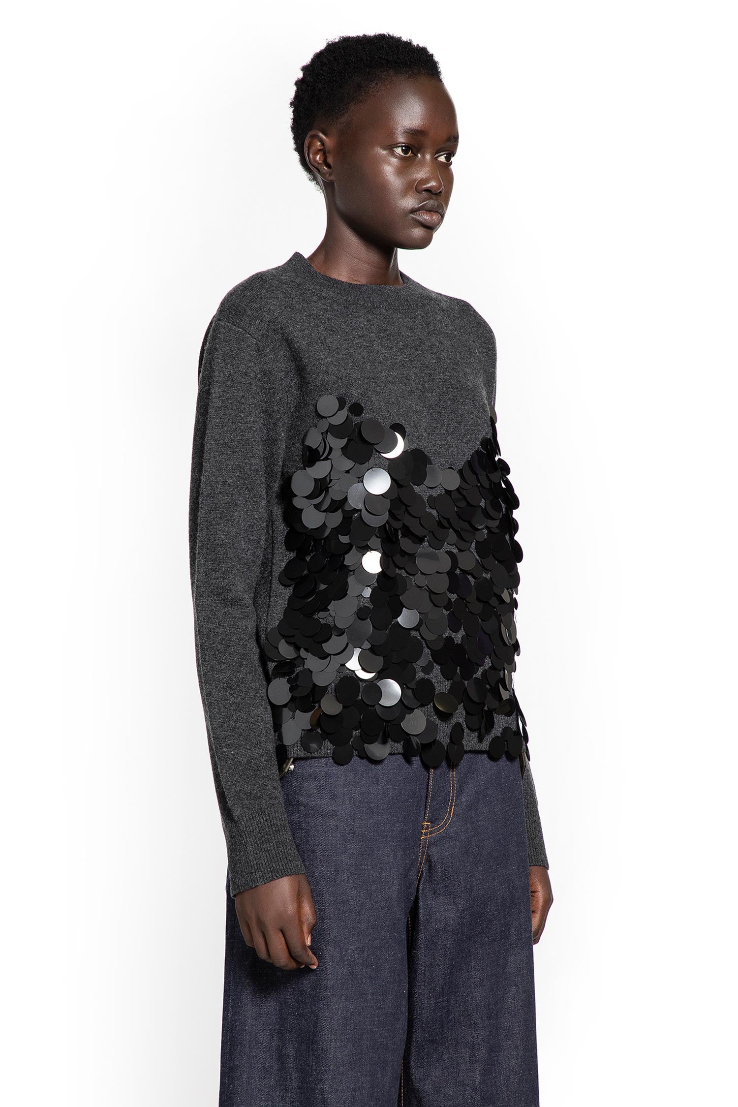 Sequin Embroidery x Wool Knit Pullover