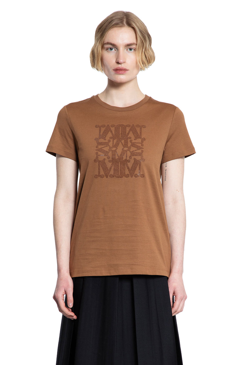 MAX MARA WOMAN BROWN T-SHIRTS & TANK TOPS