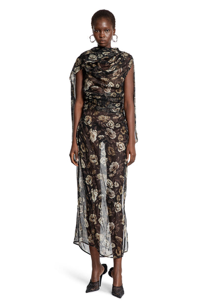 Draped High-Neck Dress in Floral Print