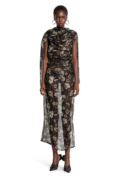 Draped High-Neck Dress in Floral Print