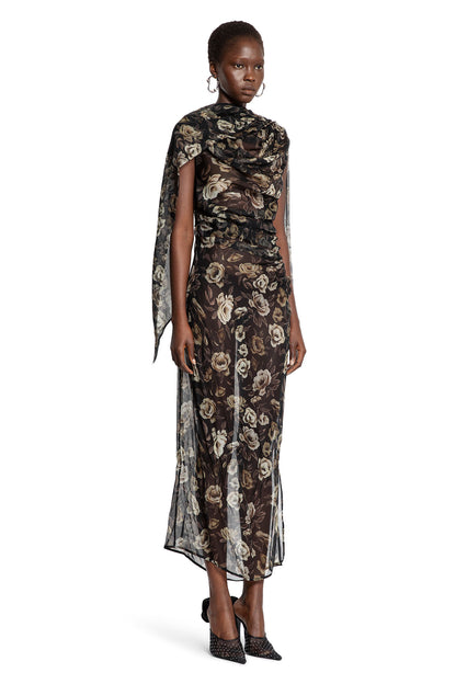 Draped High-Neck Dress in Floral Print