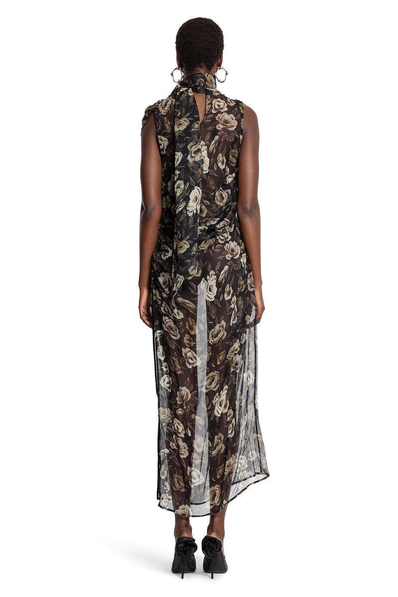 Draped High-Neck Dress in Floral Print - Antonioli.eu