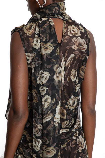 Draped High-Neck Dress in Floral Print