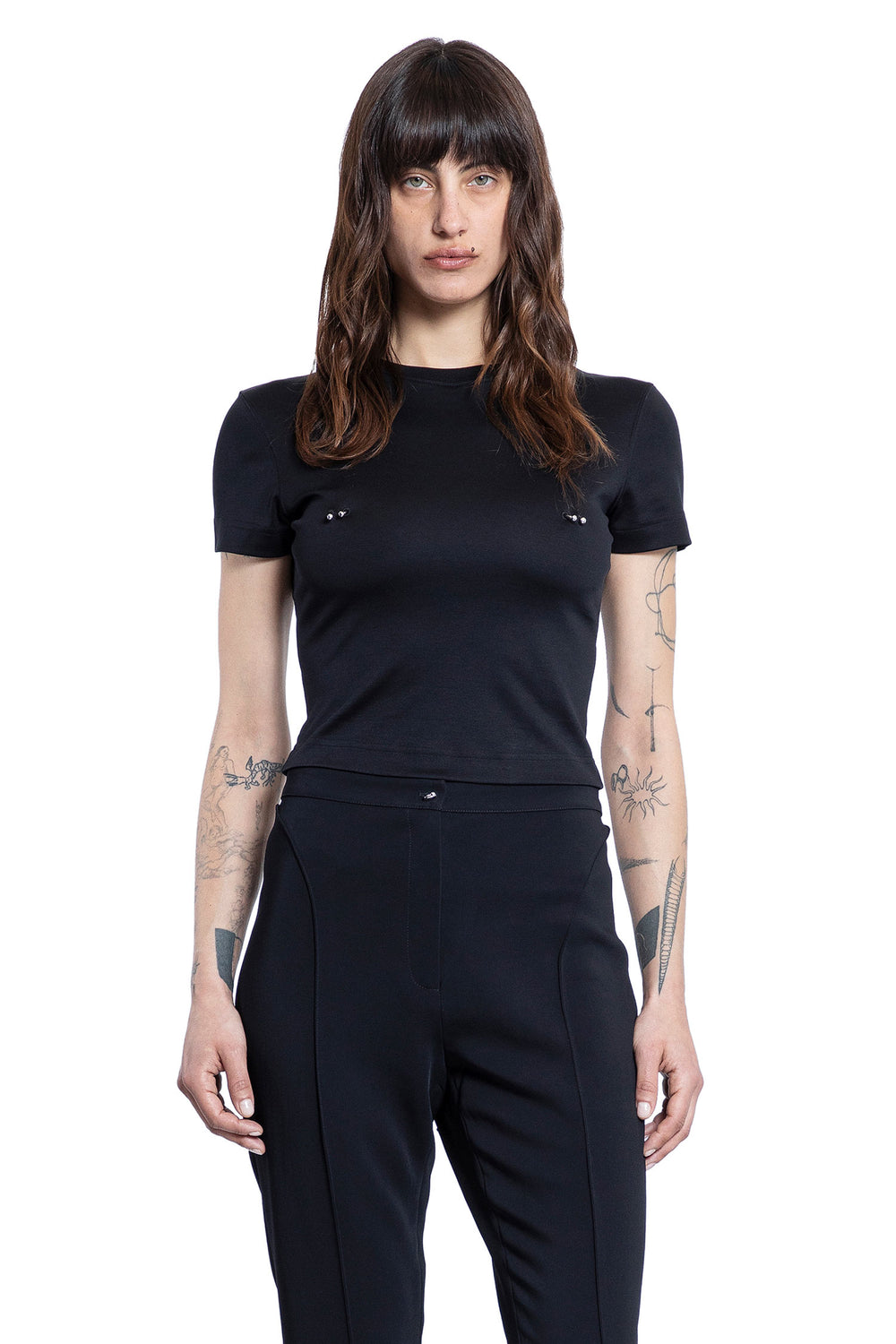 MUGLER WOMAN BLACK T-SHIRTS & TANK TOPS