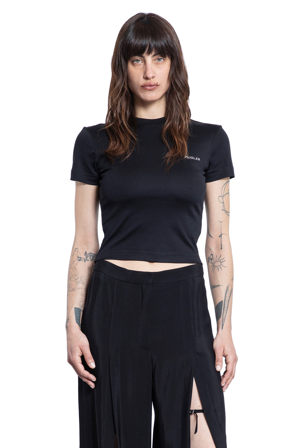 MUGLER WOMAN BLACK T-SHIRTS & TANK TOPS