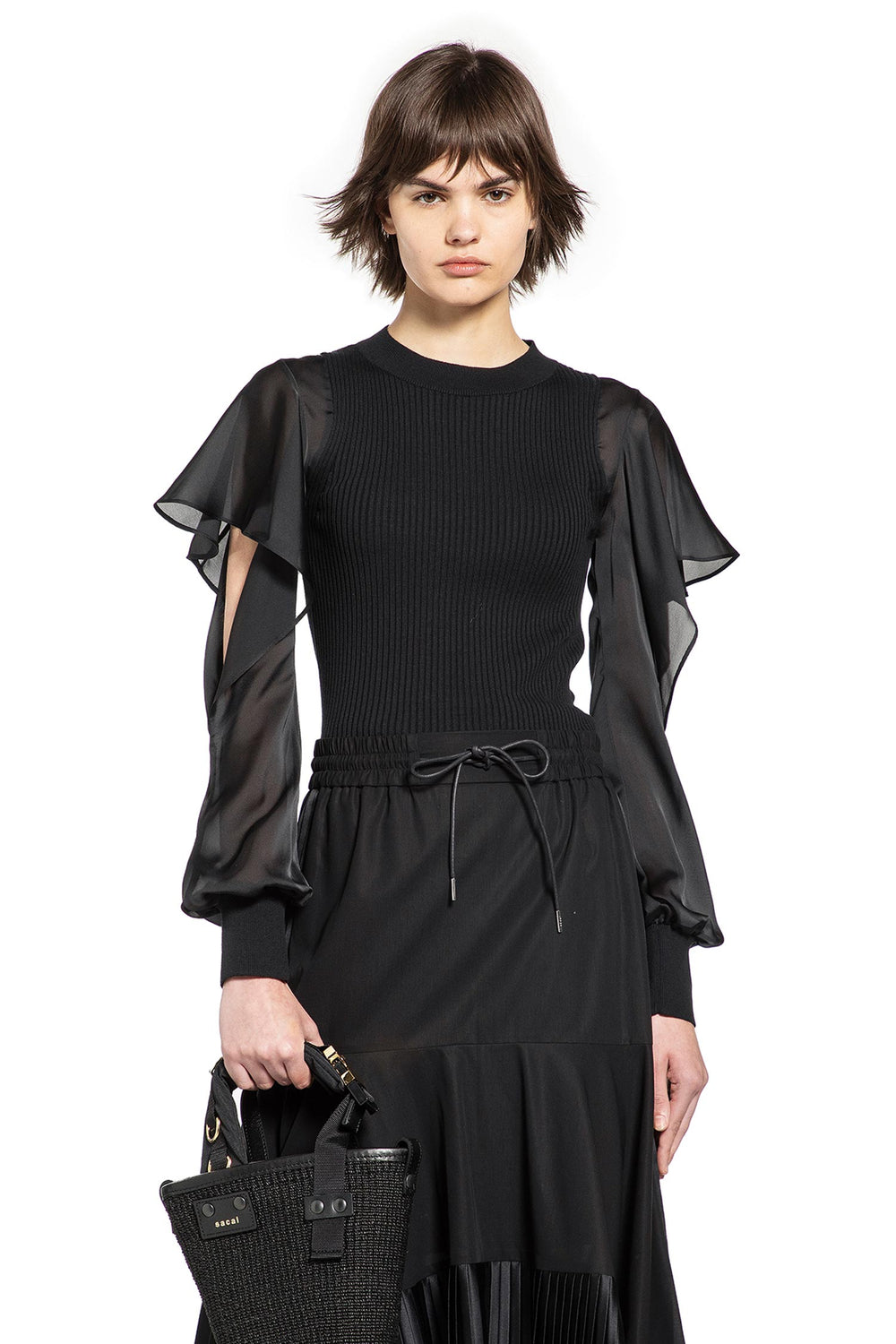 SACAI Satin x Cotton Knit Sweater woman