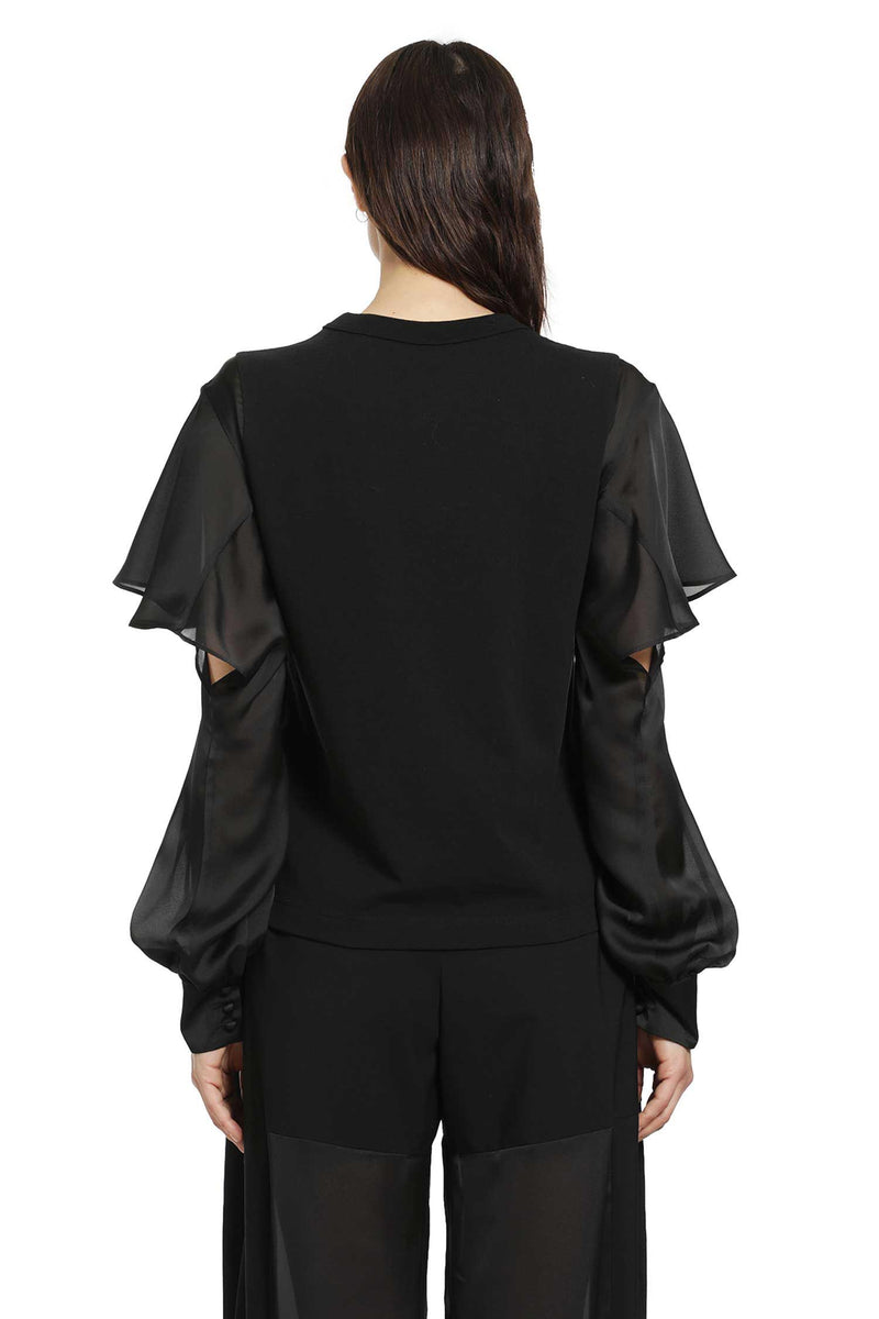SACAI Satin x Cotton Jersey T-Shirt woman