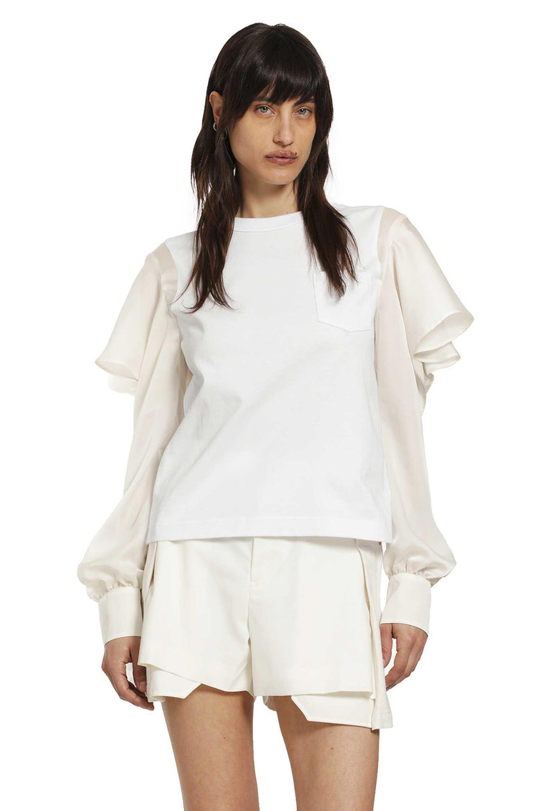 SACAI Satin x Cotton Jersey T-Shirt woman