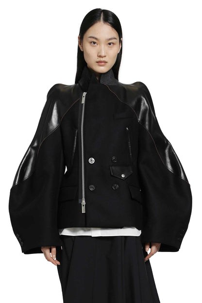 Nylon Twill x Wool Knit Blouson Jacket