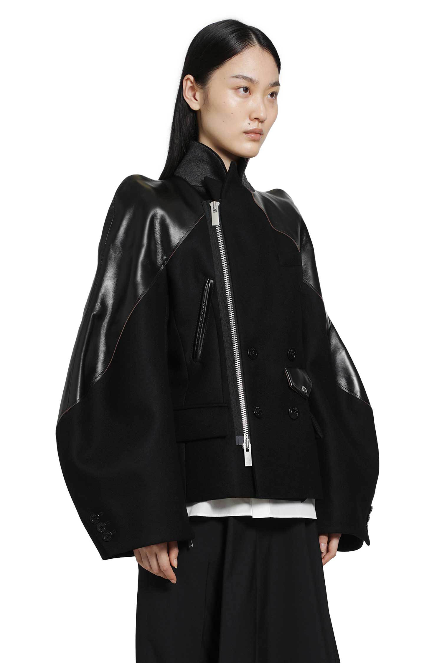 SACAI Nylon Twill x Wool Knit Blouson Jacket woman