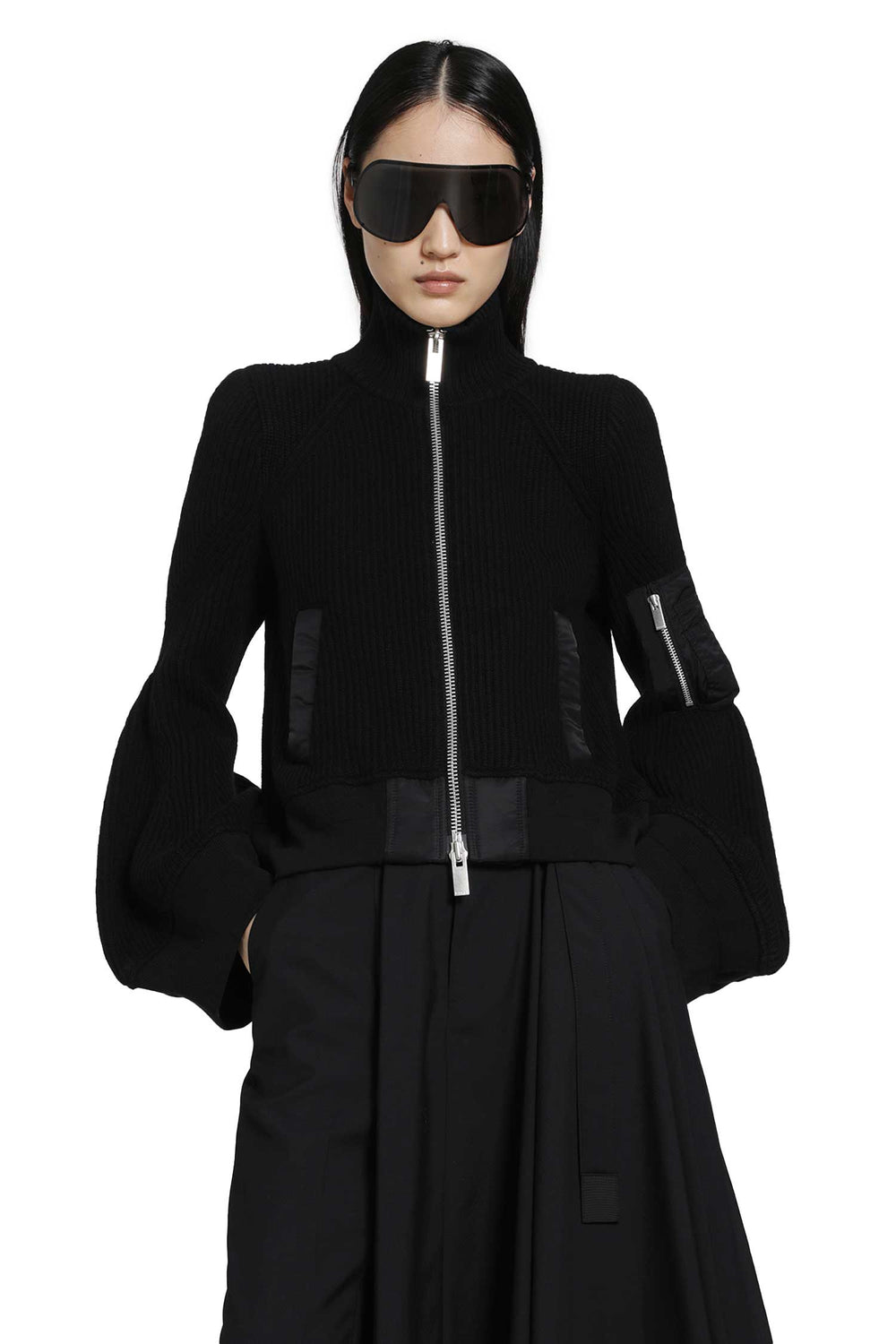 SACAI Nylon Twill x Wool Knit Blouson Jacket woman
