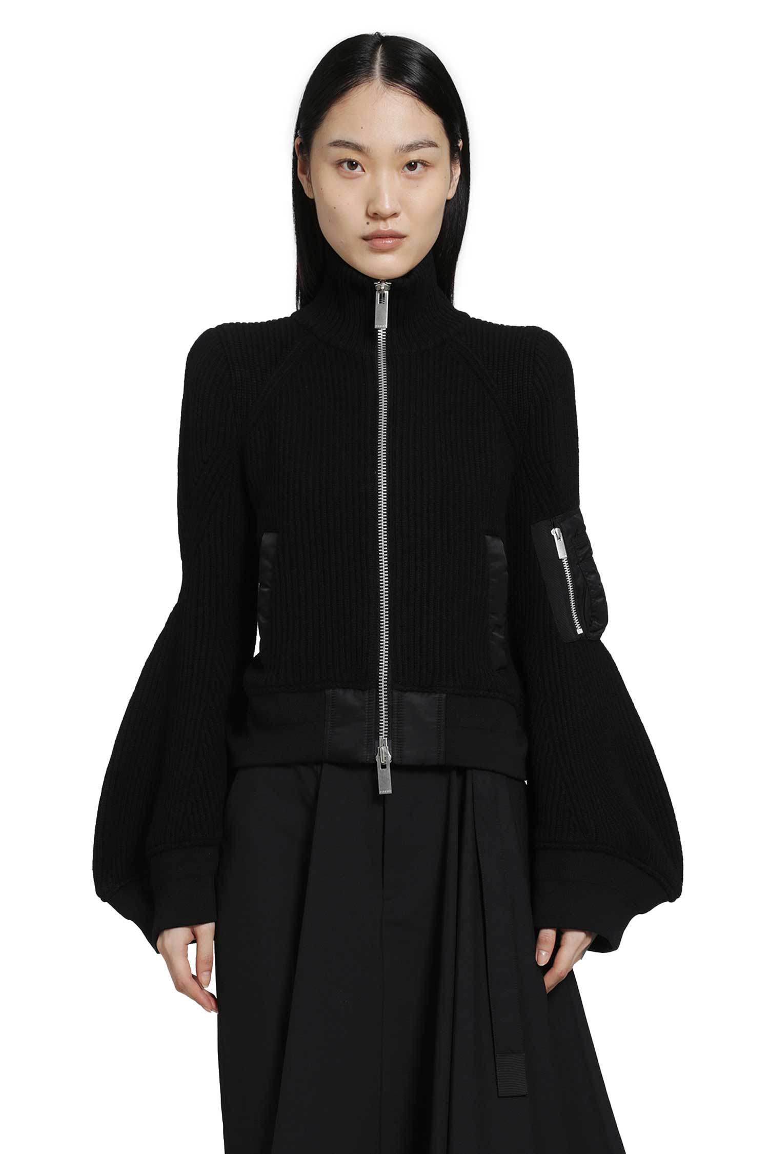 SACAI Nylon Twill x Wool Knit Blouson Jacket woman