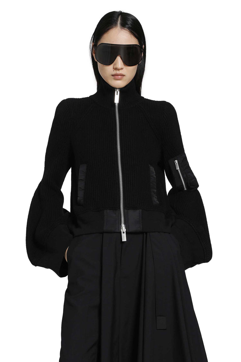 SACAI Leather x Wool Melton Jacket woman