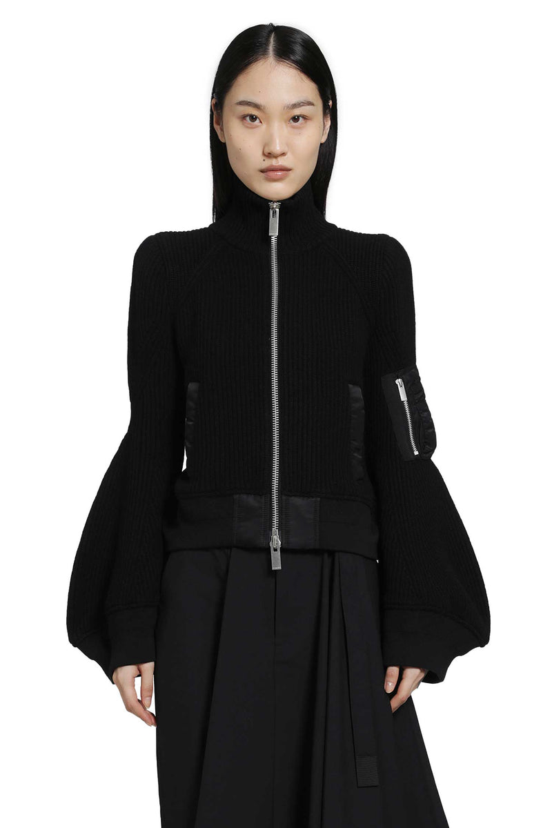 SACAI Leather x Wool Melton Jacket woman