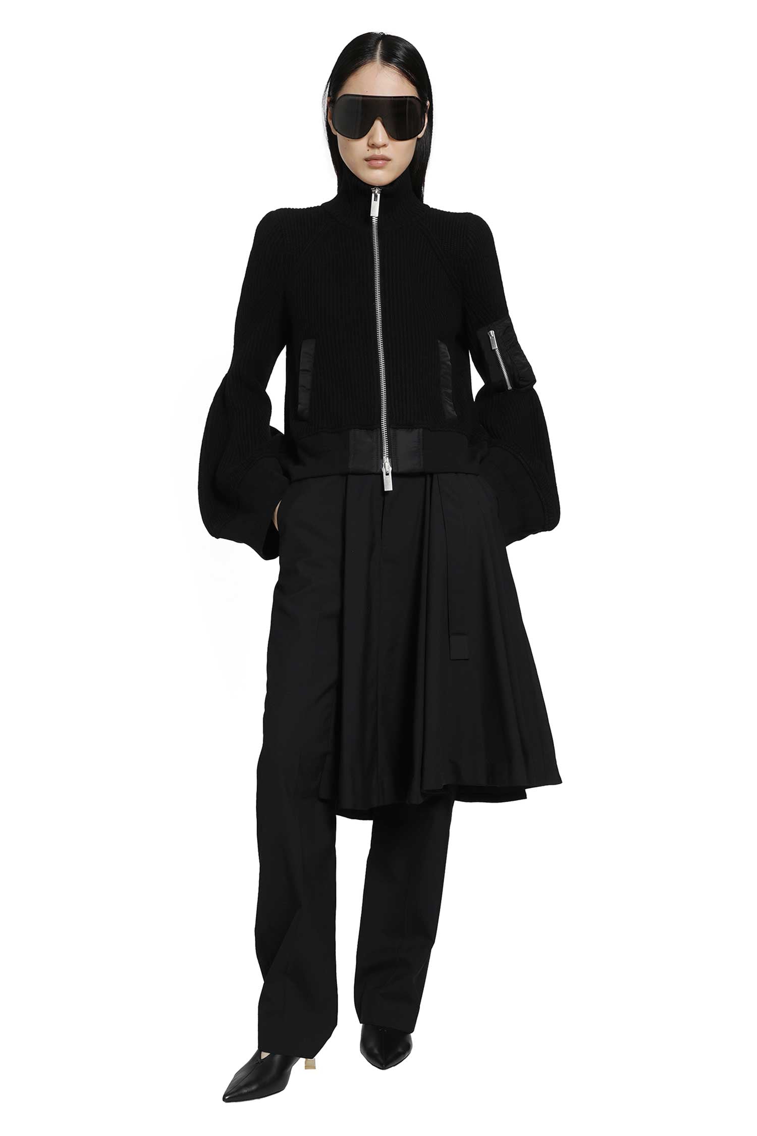 SACAI Leather x Wool Melton Jacket woman