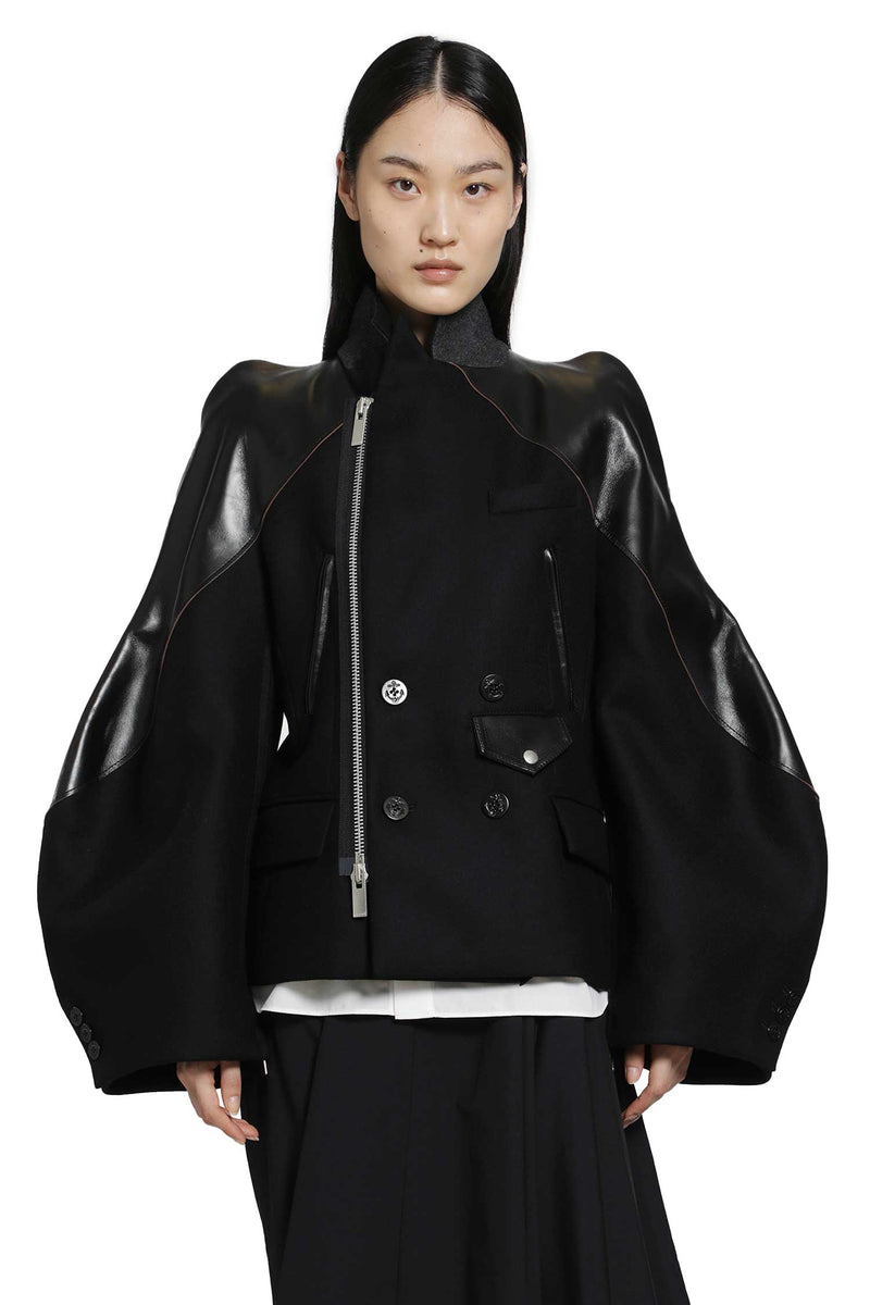 SACAI Leather x Wool Melton Jacket woman
