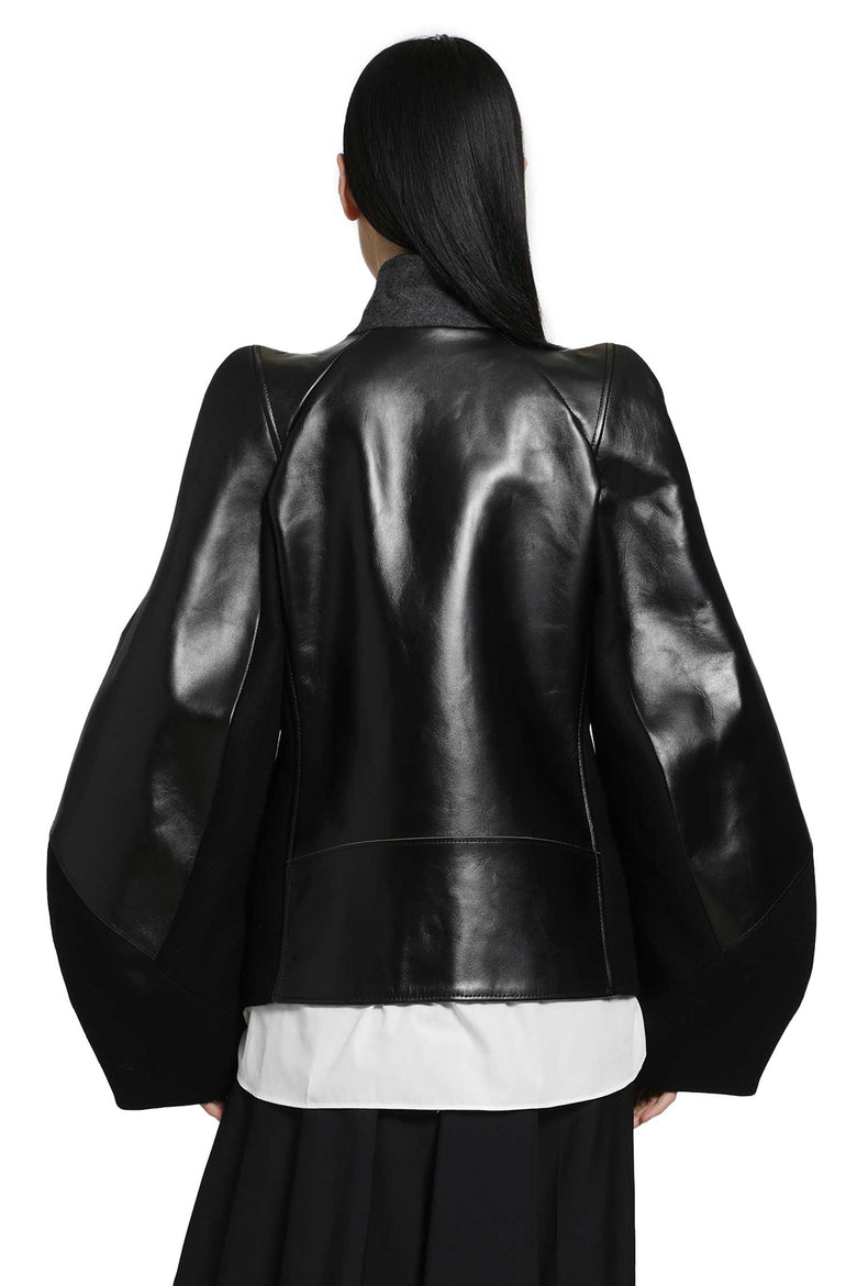 SACAI Leather x Wool Melton Jacket woman