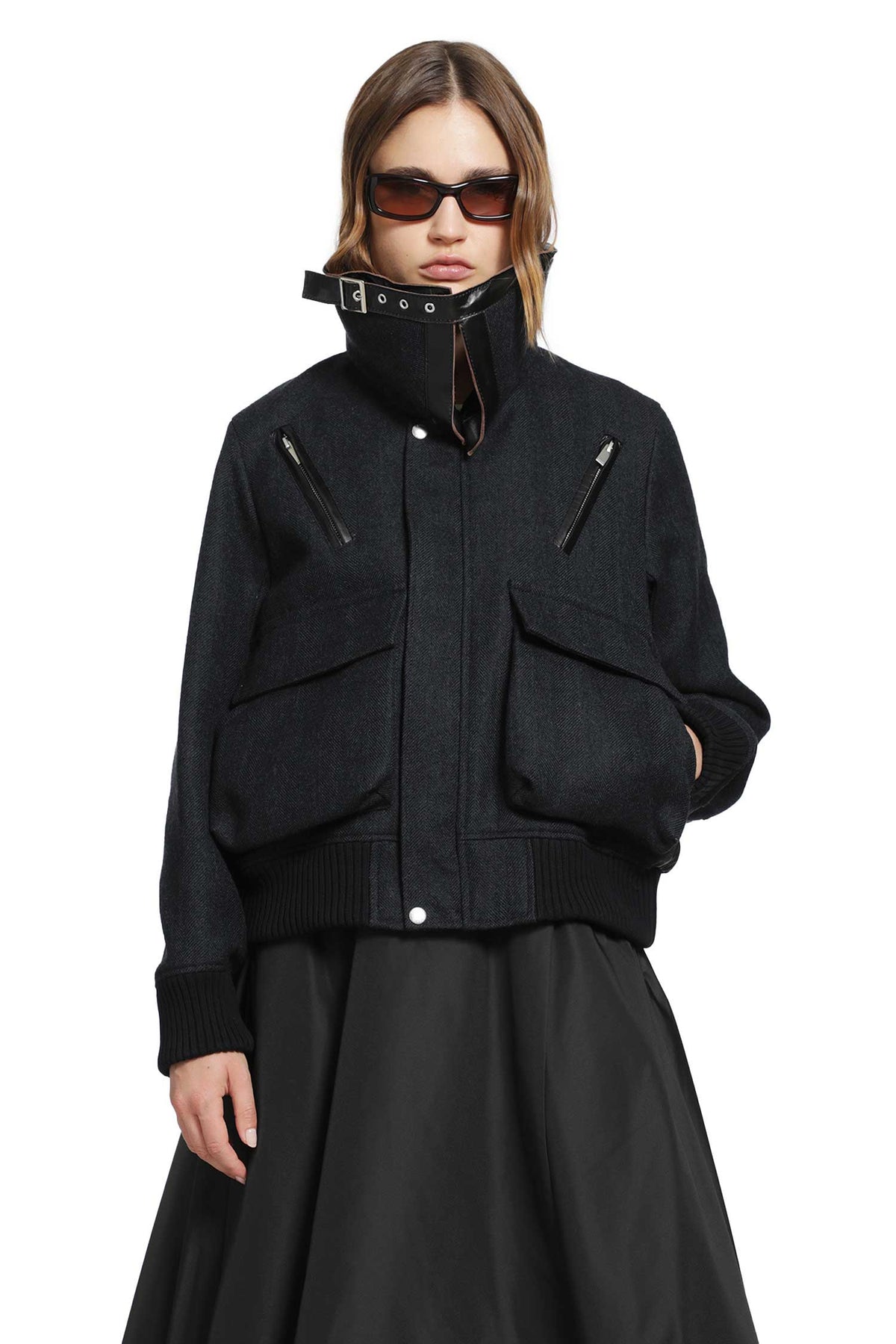 Double-Faced Herringbone Puffer Blouson