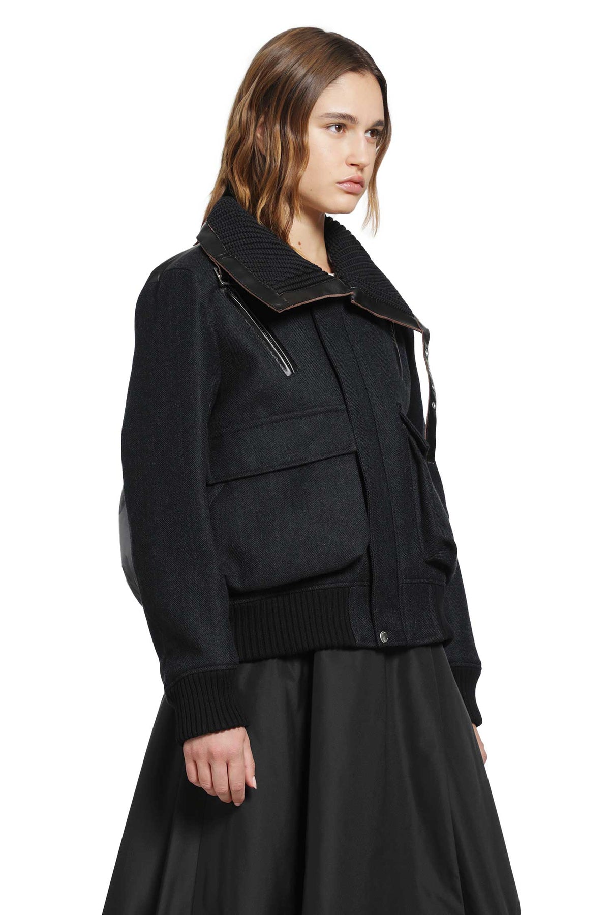Double-Faced Herringbone Puffer Blouson